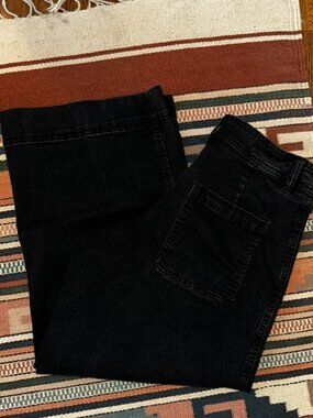 H&M Black Cropped Wide Leg Jeans High Rise Size 12